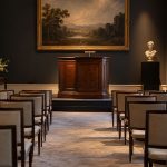 An auction room interior, illustrating the house auction process